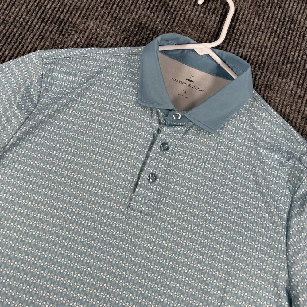 Grayson & Dunn Polo Shirt Mens Medium Blue Striped Short Sleeve Performance